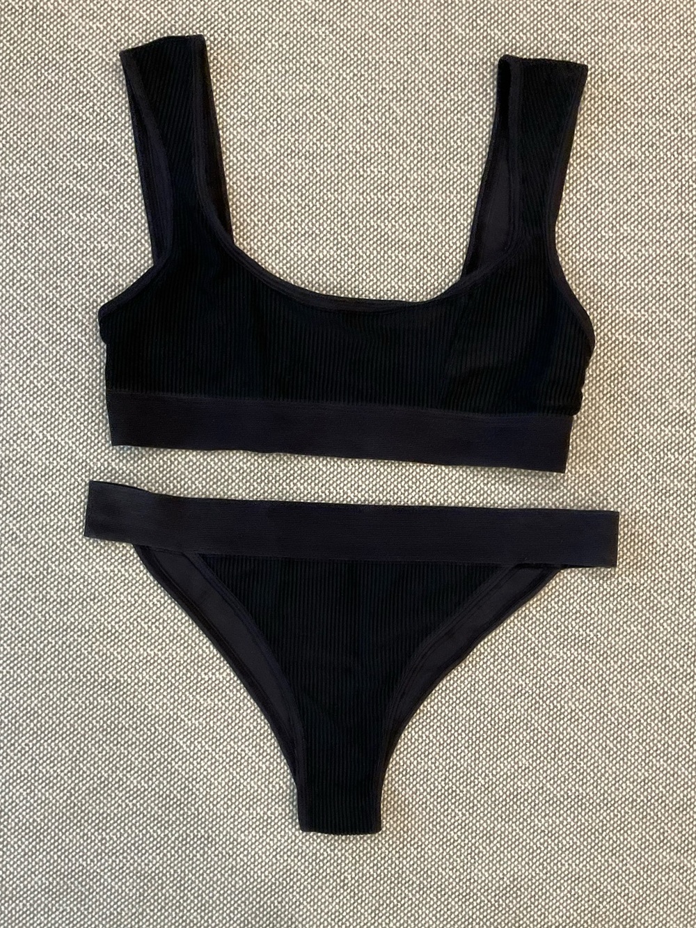 Frankies Bikinis Ribbed Black Bikini Set